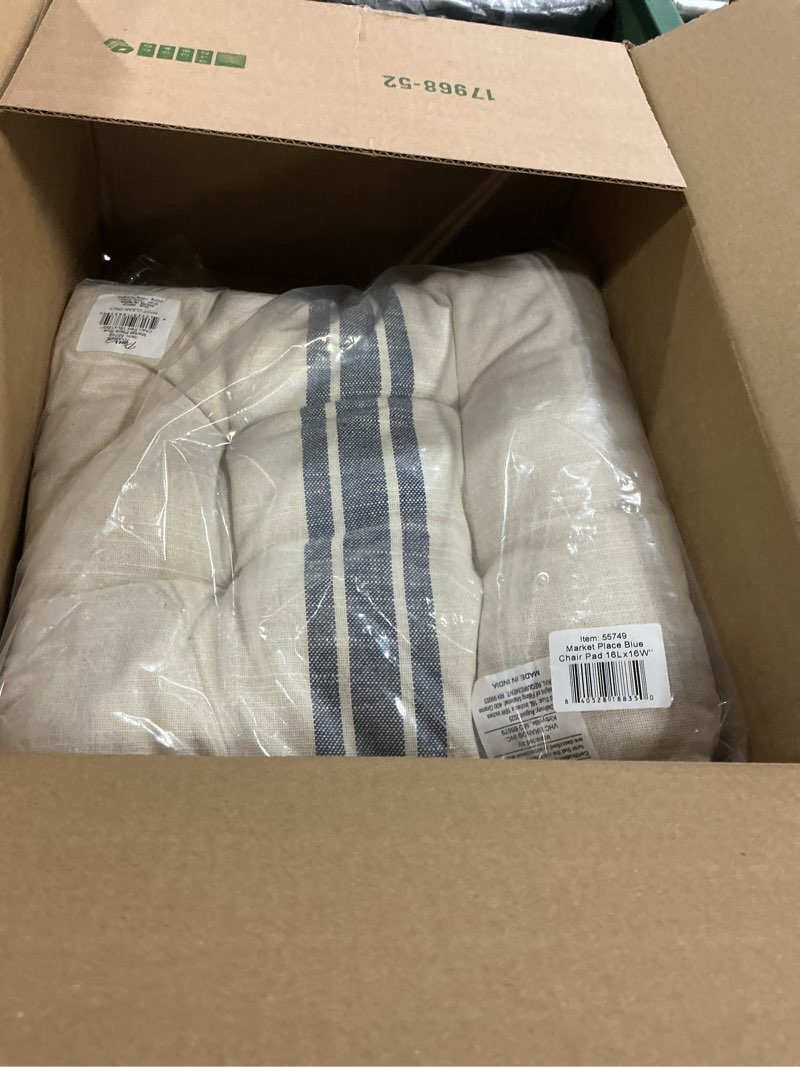 Condition photo showing New/Like New for piper classics market place blue grain sack stripe chair pad