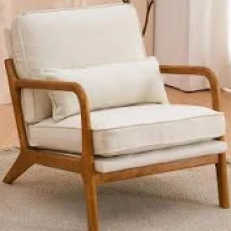 sweetcrispy accent mid century modern chair with pillow, upholstered lounge armchair, linen fabric c