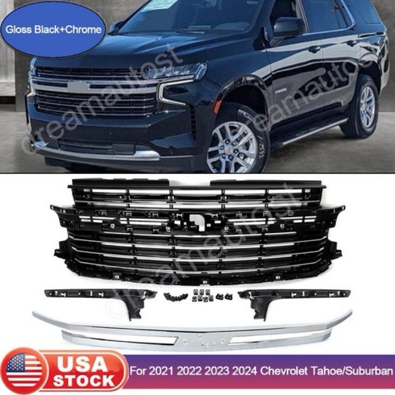 jolong front upper bumper grille & center trim for chevy/chevrolet tahoe & suburban 2021-2024 replac
