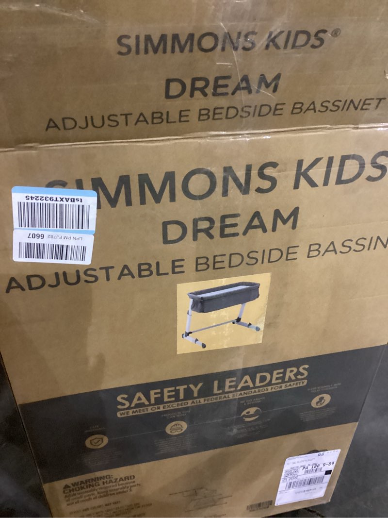 delta children simmons kids dream bedside bassinet with zip-down side wall – convenient baby sleeper with breathable mesh and adjustable heights - lightweight portable crib, grey