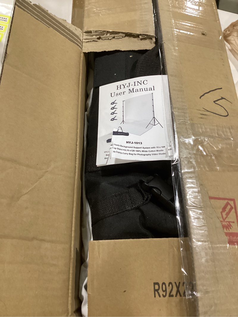 Condition photo showing Good Condition for Photo Background Support System with 10 x 10ft Backdrop Stand Kit,10 x12ft 100% White Cotton Muslin Backdrop,Clamp,Carry Bag for Photography Video Studio