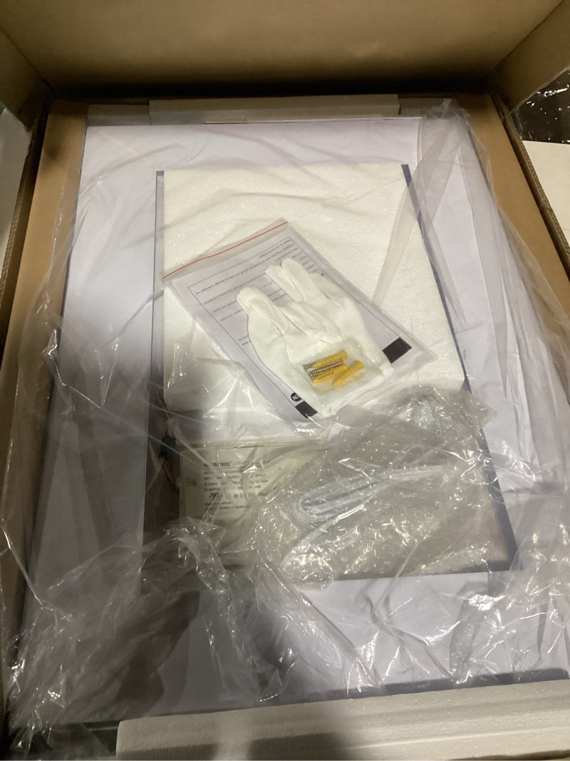Condition photo showing As Is for Similar to LED Mirror for Bathroom 30x36 Inch, Frameless Lighted Bathroom Mirror with Lights, Fogless, Dimmable, 3 Color Changing, Shatterproof, Horizontal/Vertical 36\"L x 30\"W