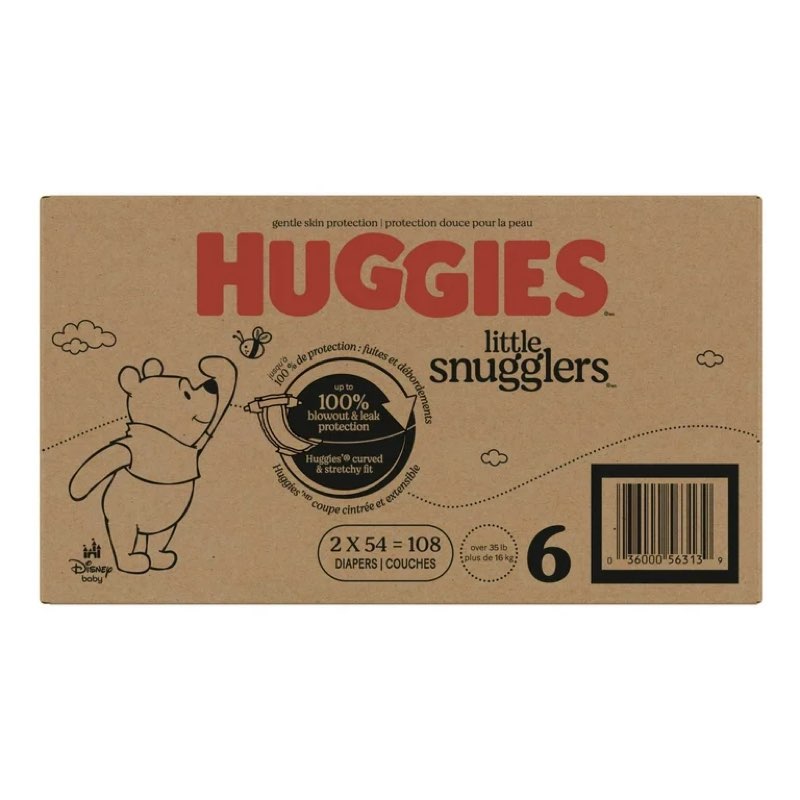 Huggies Little Snugglers Fragrance Free Baby Diapers, Size 6 (35+ lbs), 108 Count (2 Packs of 54) (Select for More)