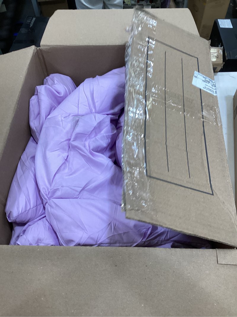 Condition photo showing As Is for CozyLux Queen Comforter Set Lavender, 7 Pieces Pintuck Bed in A Bag, Premium Light Purple Comforter Queen Size, Pinch Pleat Bedding Sets with Comforter, Sheets, Pillowcases & Shams Lavender Queen