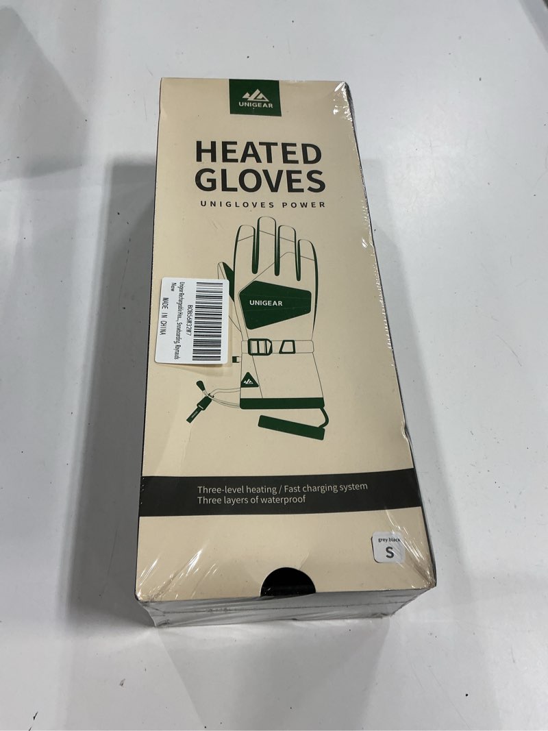 Condition photo showing New/Like New for Unigear Rechargeable Heated Gloves for Men Women, 3 Heating Level Electric Battery Ski Gloves, Thinsulate Waterproof Winter Touchscreen Leather for Outdoor Work, Snowboarding, Raynauds X-Small Gray Black