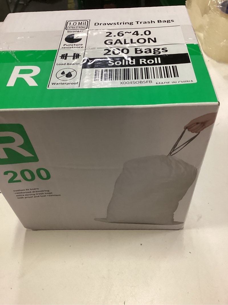 Condition photo showing New/Like New for 4 Gallon 200 Count Drawstring Pre-Separated Trash Bags Heavy Duty for 4-5 Gallon Wastebasket & Mesh Trash Can & Fit All 4-5 Gallon Trash Can Tear & Leak Resistant for Bathroom, Bedroom, Office, Home 200 Count (Pack of 1) 4 Gallon