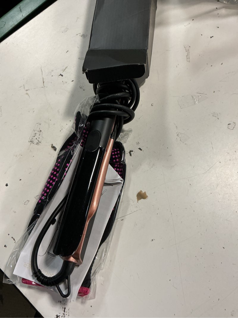 Condition photo showing Good Condition for annlary hair straightener 1 inch flat iron and curler 2 in 1 titanium ceramic ionic dual voltage straightener with heat-resistant silicone, for less frizz, shinier & smoother 1 inch black/rose gold
