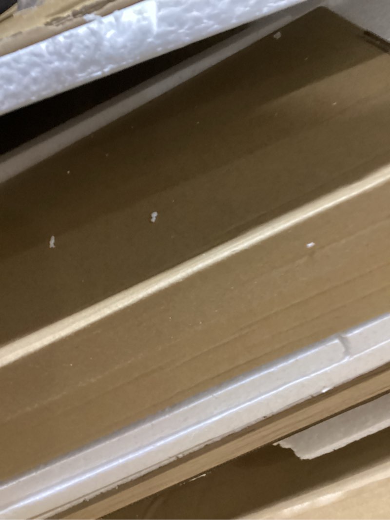 Condition photo showing As Is for 47" Fluted Makeup Vanity Desk with Large 42" Mirror and Ajustable LED Lights, Modern Glass Top Big Vanity Table with 7 Drawers, Dressing Table w/Charging Outlet for Bedroom, Natural Oak