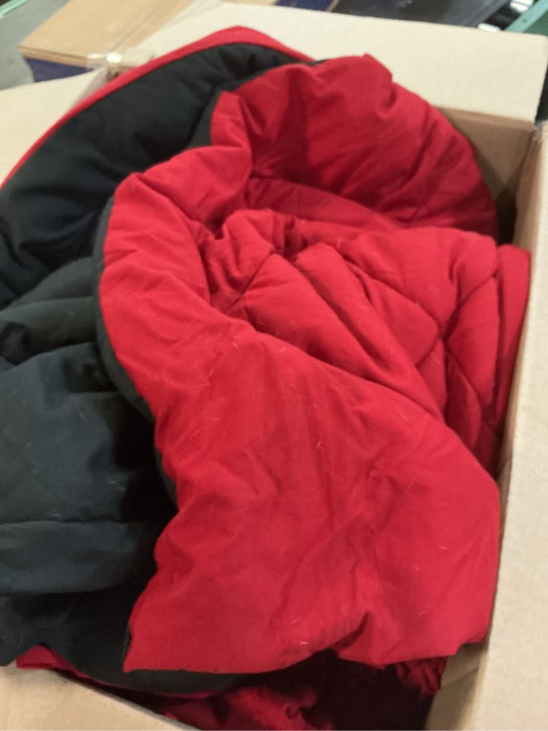 Condition photo showing As Is for bare home queen comforter set- reversible colors - goose down alternative - ultra-soft - premium 1800 series - all season warmth - bedding comforter (queen, black/red) queen 13 - black/red