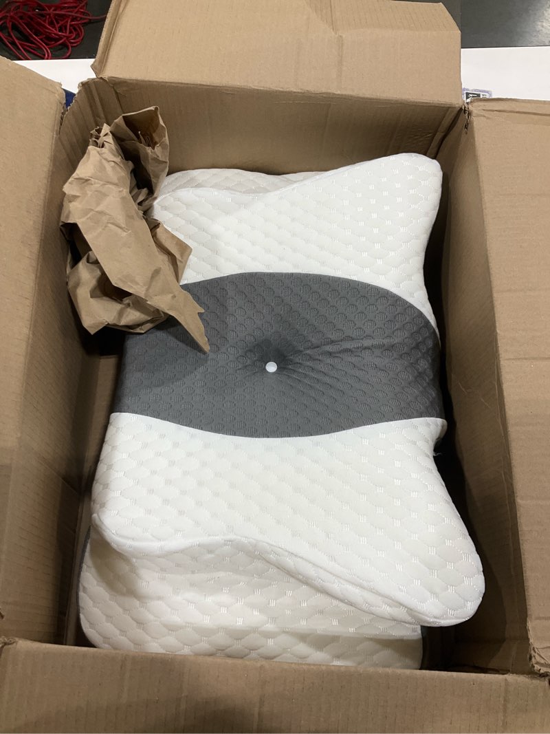 Condition photo showing As Is for Pain Relief Cervical Pillow for Neck Support,Adjustable Ergonomic Pillow Cozy Sleeping,Odorless Orthopedic Memory Foam Pillows,Contour Bed Pillow for Side Back Stomach Sleeper Queen Size-24.8''Lx14.96''Wx5.78''H Grey