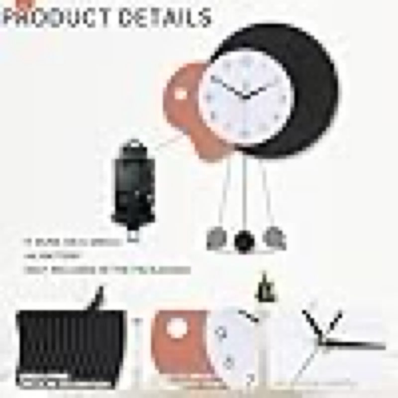 FILLOVE Decorative Wall Clock with Pendulum for Living Room, Picture Board Pattern Metal Hands, Orange Accent White Dial, Silent Metal Wall Clock for Living Room, Bedroom, Den, Offic