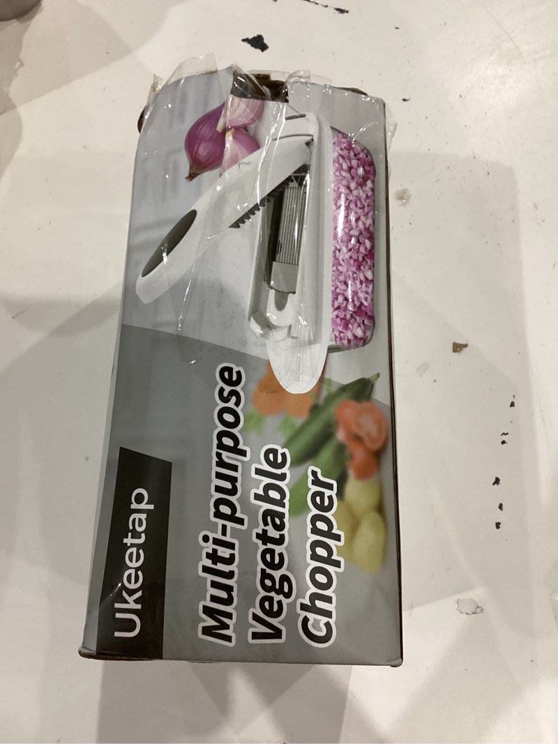 Condition photo showing As Is for 8 blade all-in-1 vegetable chopper mandoline slicer with container, food chopper, onion chopper, veggie cutter for salad, kitchen gadgets accessories essentials, white white 8-blade