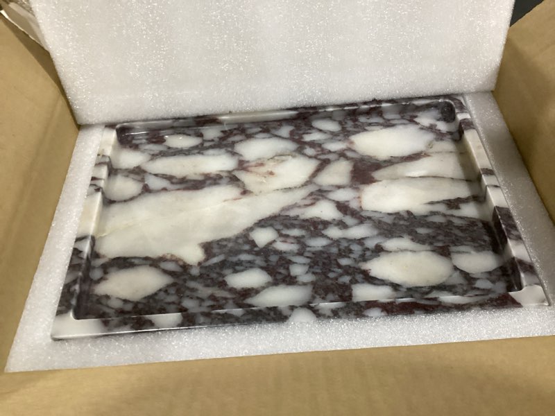 Condition photo showing Good Condition for real luxurious natural marble vanity tray genuine marble storage tray for home decor stone tray for bathroom/kitchen/vanity/dresser,plate holder for tissues, candles, towel 12" x 8" x 0.7" calacatta viola