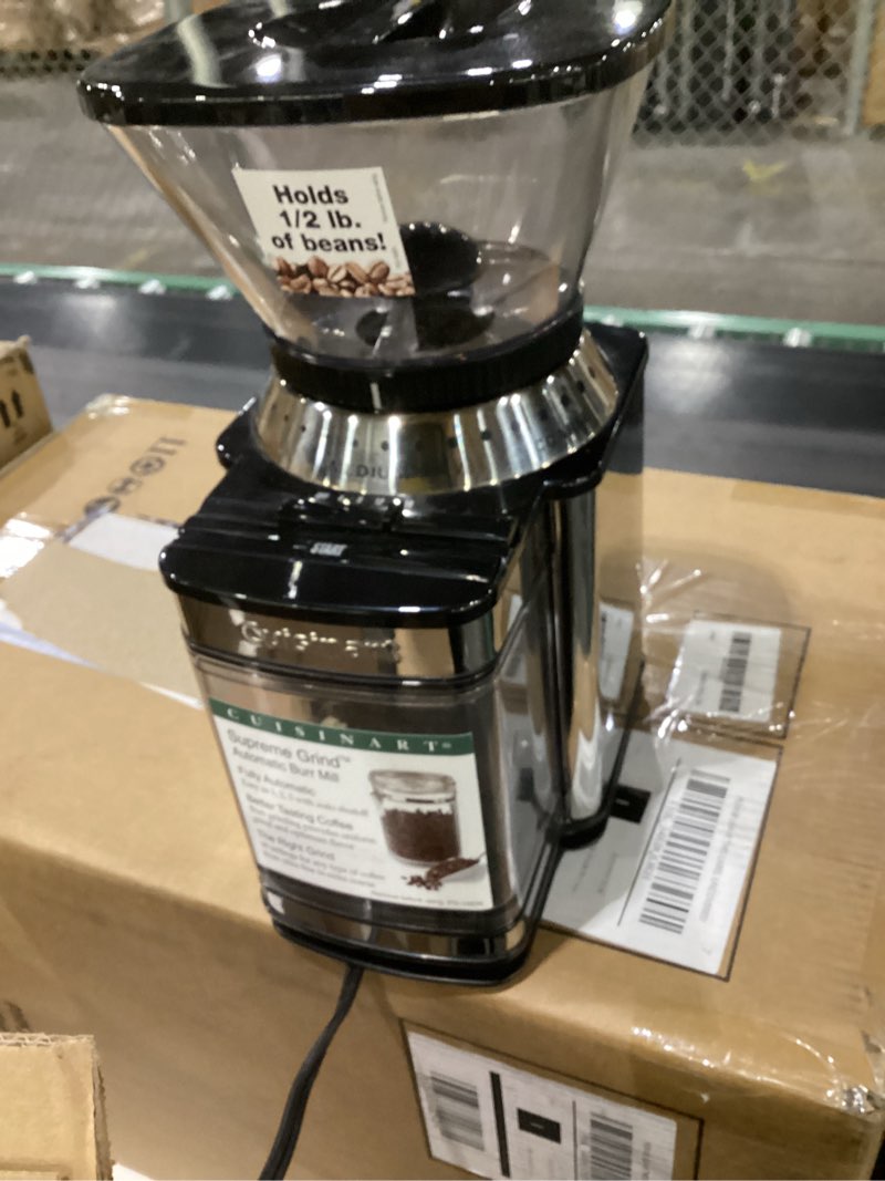 Condition photo showing Good Condition for Not tested!!! Cuisinart Coffee Grinder, Electric One-Touch Automatic Burr Coffee Grinder with 18-Position Grind Selector, Cup Size Selector for 4 – 18 Cups, DBM-8P1, Black Stainless Burr Mill Stainless Steel