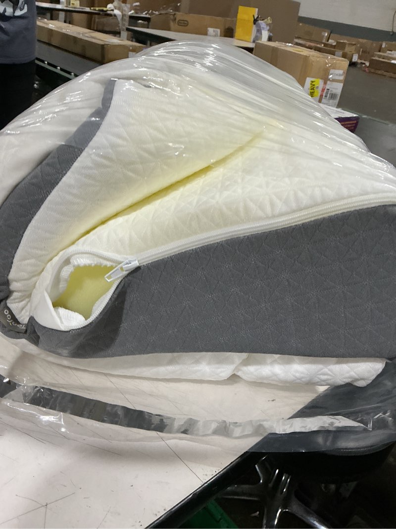 Condition photo showing As Is for tanyoo bed wedge pillow for sleep apnea 7.5inch gerd pillow patent dual layer triangle pillow adjustable shredded memory foam topper soft support ideal for acid reflux, after surgery, snoring 24x24x7.5 inch