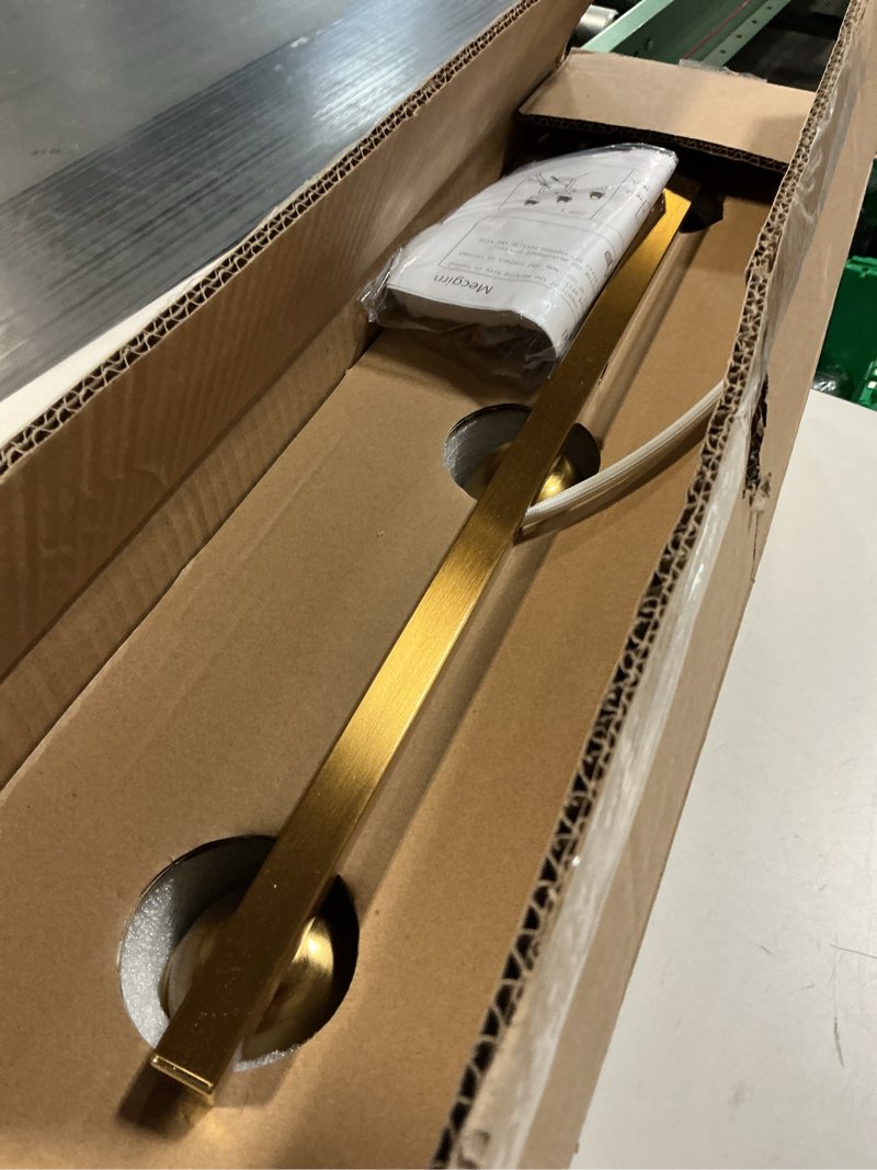 Condition photo showing Good Condition for Stainless Steel Milk Glass Vanity Lights for Bathroom, 3 Light Gold Bathroom Light Fixtures Over Mirror, Ceramic E26 Sockets Wall Mounted Gold 3 Light