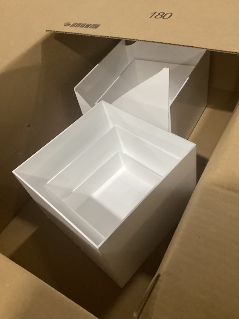 Condition photo showing As Is for Buffet Risers, Food Display Risers for Party, White Acrylic Risers Display Stand for Buffet Table, Catering Displays for Dessert, Cube Box Nesting Riser with Hollow Bottoms (6"x7"x8" 6PCS) 6"x7"x8" 6PCS White