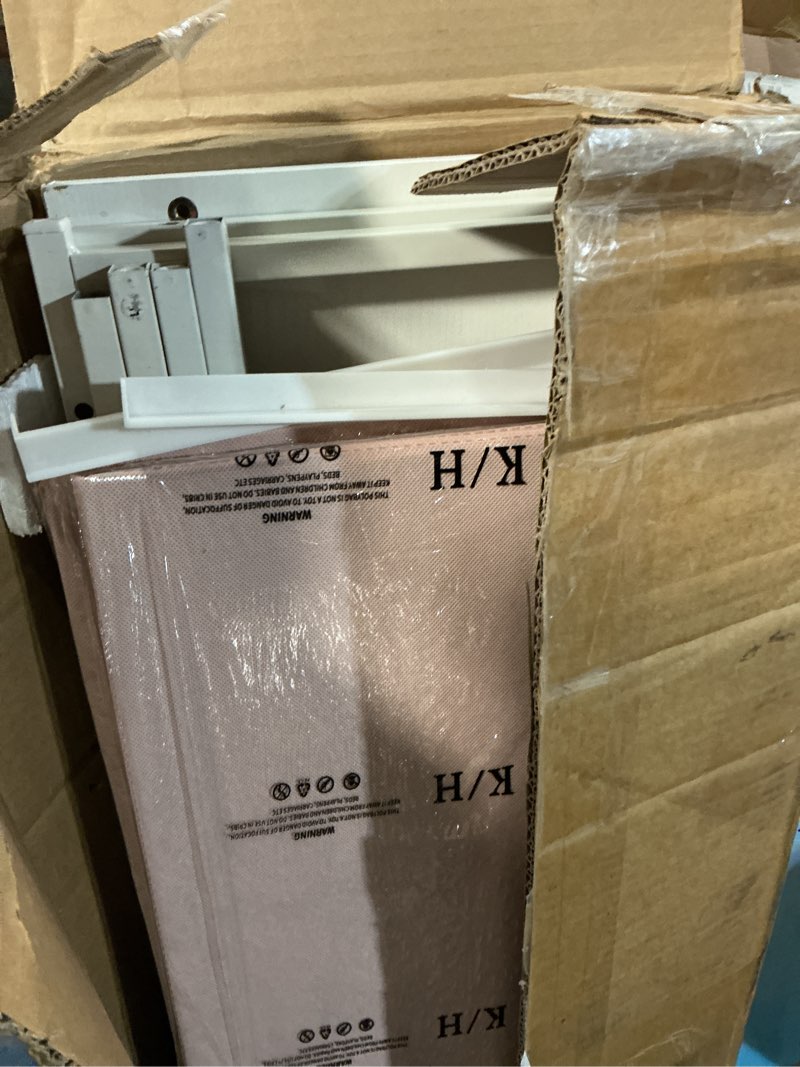 Condition photo showing As Is for 9-drawer dresser, fabric storage tower for bedroom, hallway, closet, tall chest organizer unit for bedroom with fabric bins, steel frame, wood top, easy pull handle, white