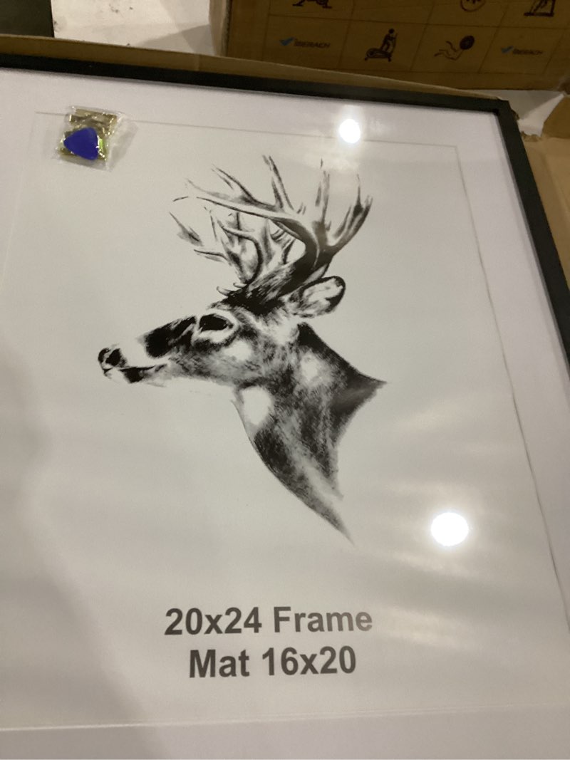 Condition photo showing Good Condition for yaetm 20x24 black wood picture frame with mat for 16x20 set of 2, solid wood frame for photos, posters & art prints, horizontal and vertical wall mount (2 pack, anthracite black) 20"x24", 2 pack anthracite black