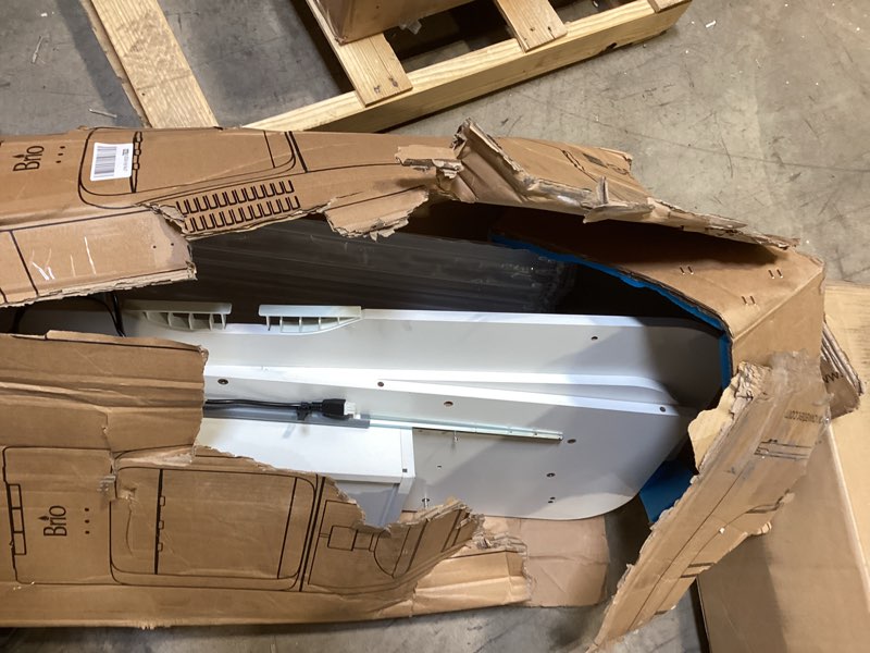 Condition photo showing As Is for COMHOMA Electric Standing Desk with Drawers, 48 x 24'' Sit Stand up Desk with Monitor Stand, Laptop Stand, Height Adjustable Ergonomic Home Office Computer Desk with Memory Preset Controller White 48*24"