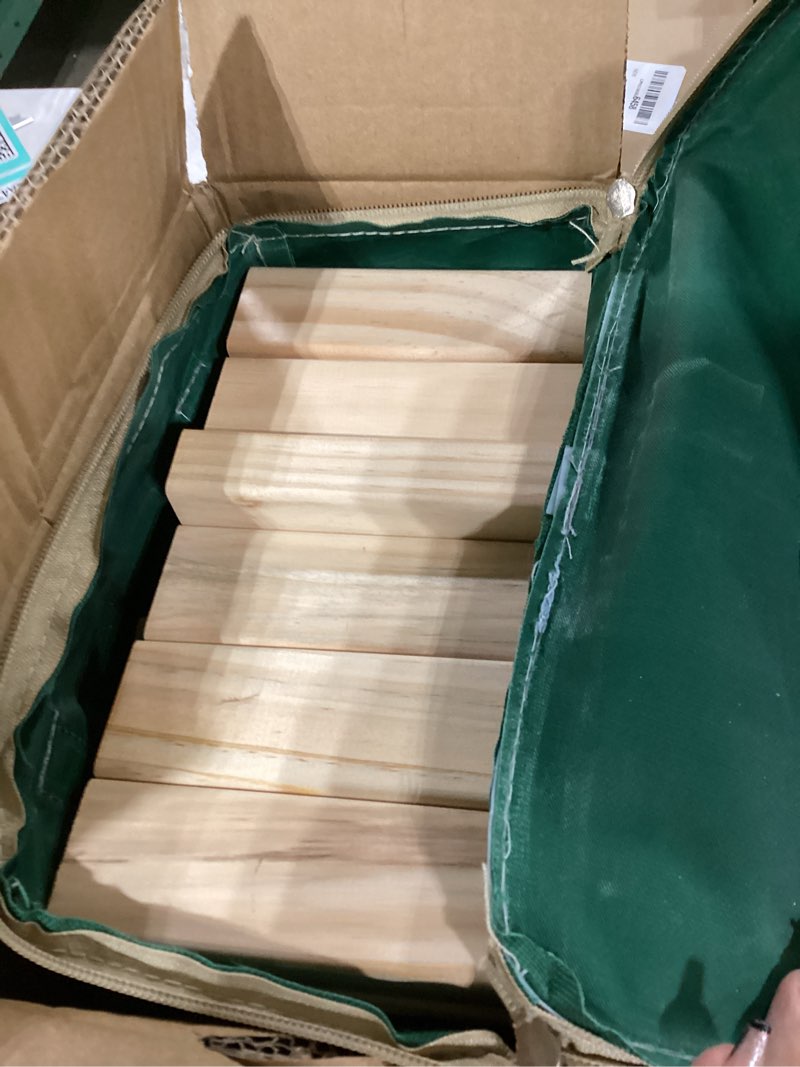 Condition photo showing Good Condition for apudarmis 54 pcs tumble tower, pine wooden stacking game stack 3.2ft | non-toxic nz pine, crack-resistant. smooth edges. includes dice, bag. indoor & outdoor stacking tower game for family parties m-stack to 3.2 ft burlywood