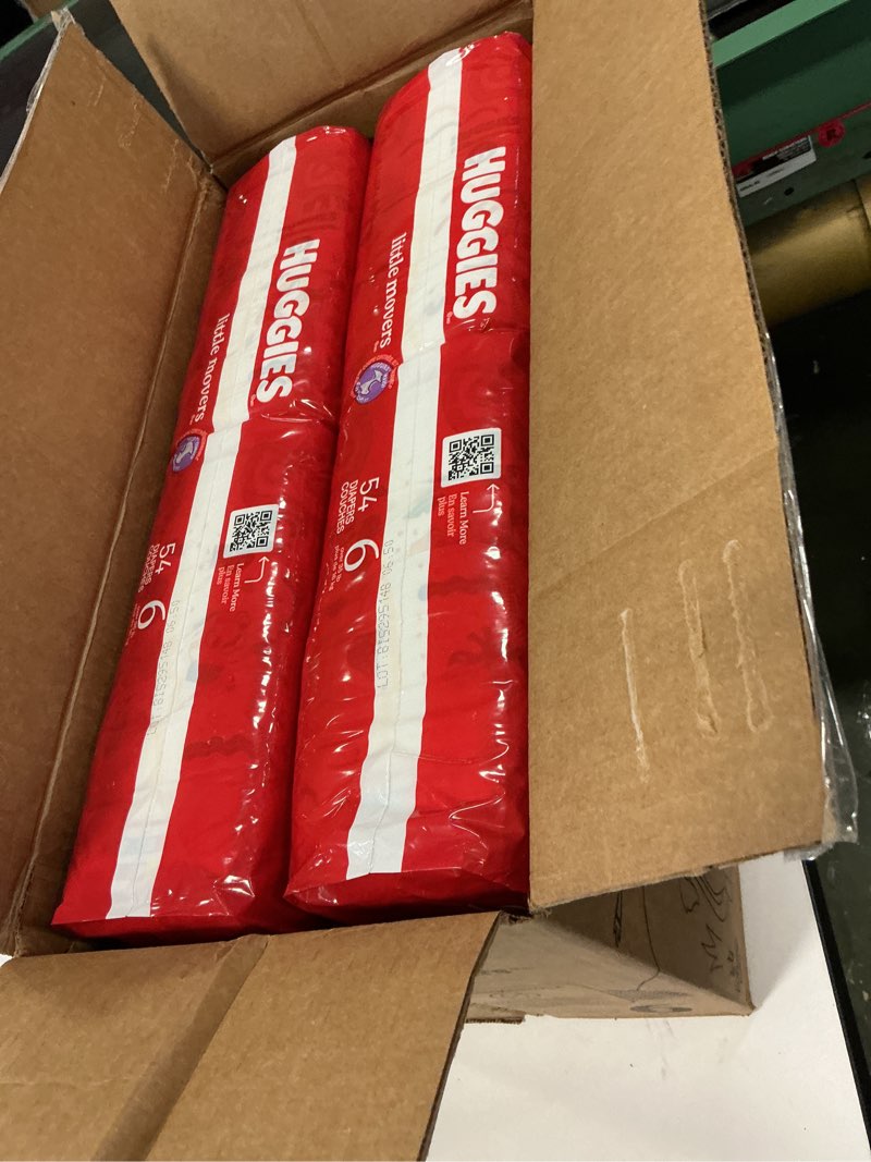 Condition photo showing New/Like New for Huggies Size 6 Diapers, Little Movers Baby Diapers, Size 6 (35+ lbs), 108 Count (2 Packs of 54), Packaging May Vary Size 6 108