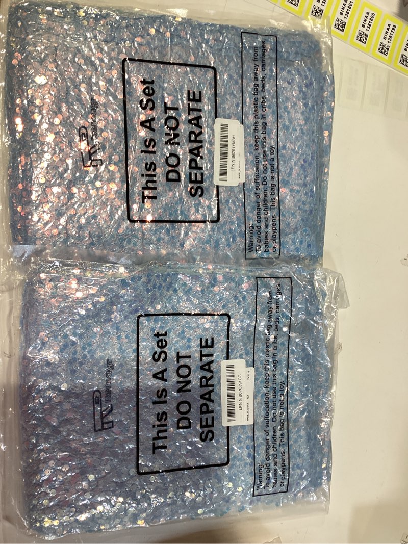 Condition photo showing New/Like New for 6 pcs iridescent sequin table runner 12 x 72 inch mermaid table runner glitter sequin sparkly desk cover for wedding birthday party ceremony supplies decor (blue) blue 6