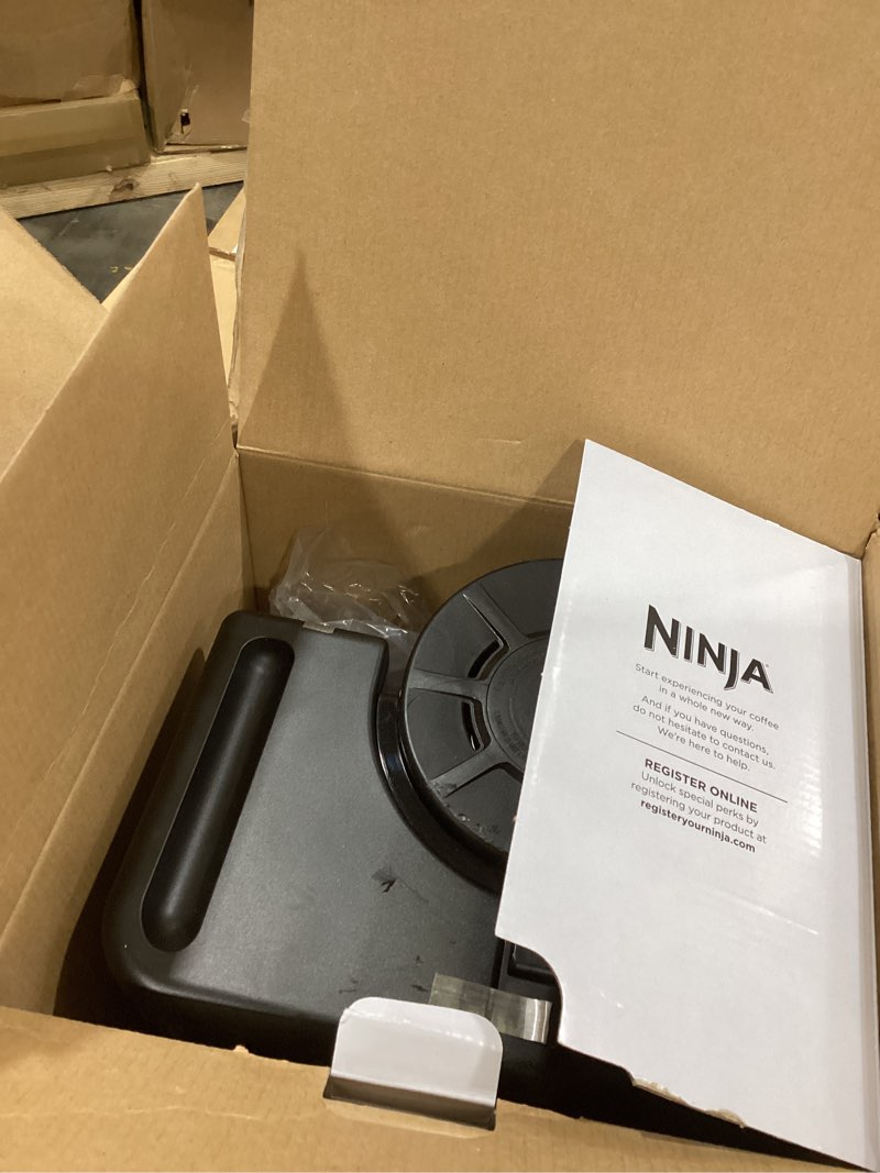Condition photo showing As Is for ninja 12-cup programmable coffee brewer, 2 brew styles, adjustable warm plate, 60oz water reservoir, delay brew - black/stainless steel