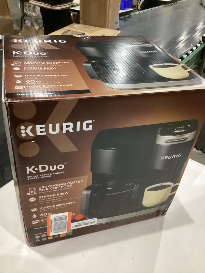 Condition photo showing As Is for Keurig K-Duo Single Serve K-Cup Pod & Carafe Coffee Maker, with Multiple Brew Sizes, 60oz Removable Reservoir, Programmable Auto Brew Carafe, (Gen 1), Black