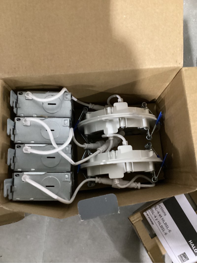 Condition photo showing As Is for hlbsl 4 in. canless integrated led, 600 lumens, 5cct, white (4-pack)