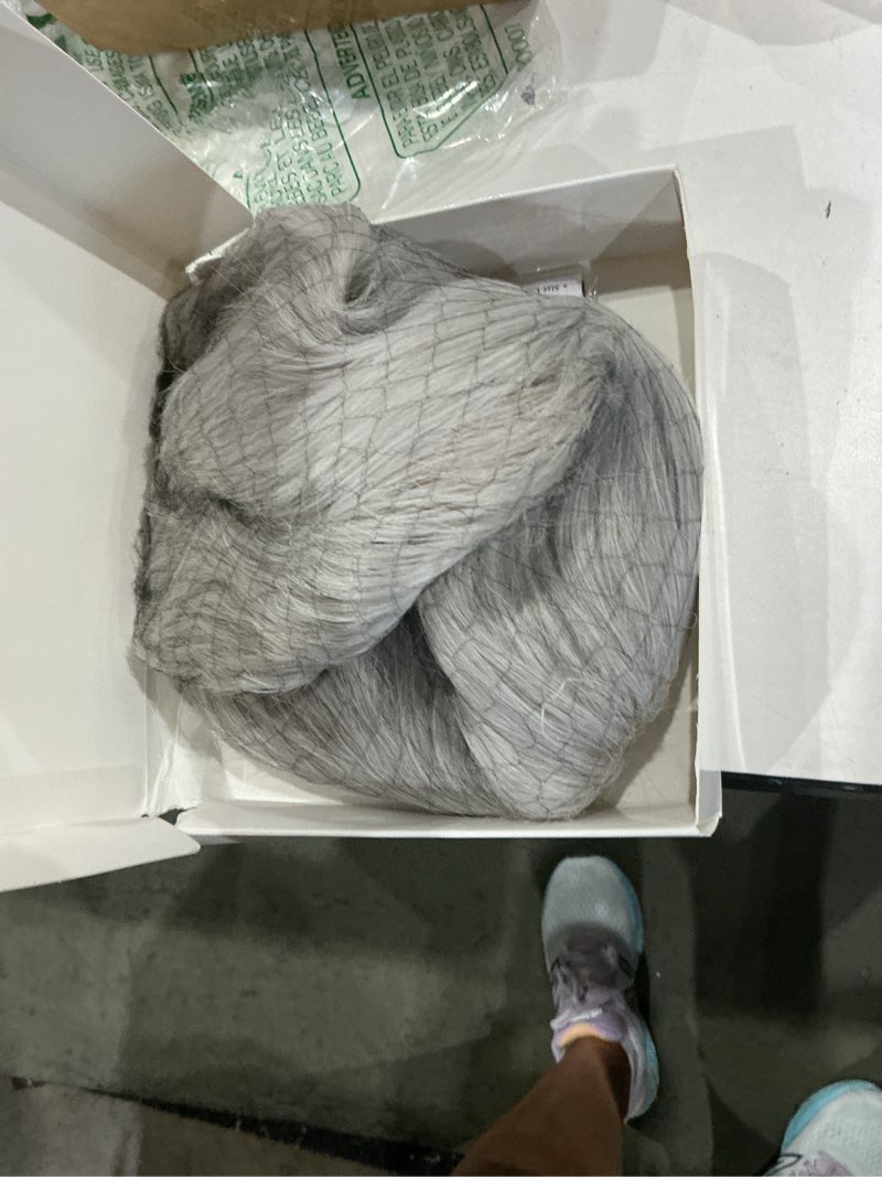 Condition photo showing As Is for platinum pixie cut synthetic wig, short silver gray hair, textured layered style synthetic short pixie wigs for women