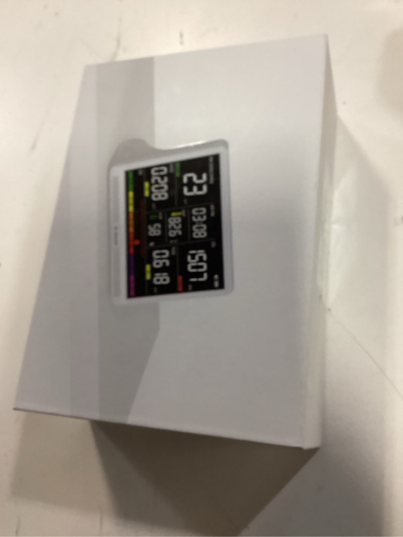 Condition photo showing item condition for 16 in 1 Air Quality Monitor Indoor 7" Display 9 AQI+7 AQI Alerts, CO2 Monitor Air Quality Tester for CO2, TVOC, PM2.5 PM1.0 PM10, HCHO Temperature Humidity AQI & Time Air Quality Meter for Home 8h Standard-White