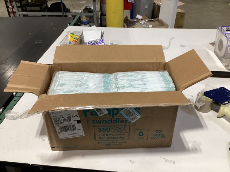Condition photo showing New/Like New for Pampers Diapers - Swaddlers 360° - Size 6, 92 Count, up to 100% Leakproof Comfy Dry Fit, Designed for Easy Changes, Pull On Baby Diaper (Packaging May Vary) Size 6 92
