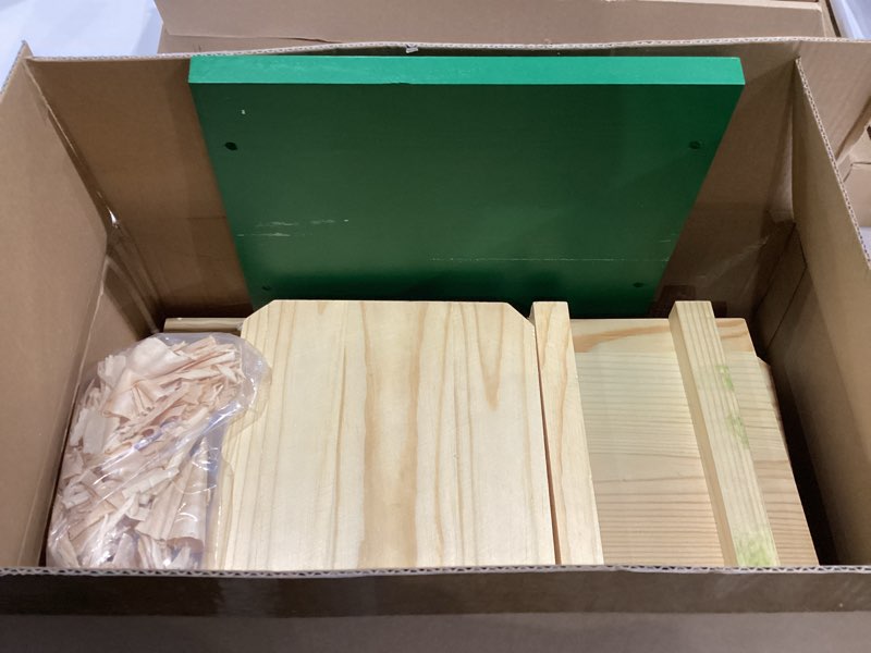 Condition photo showing As Is for Screech Owl House, Owl Bird Box Large Handmade Wooden Circular Opening Screech Box for Outside with Mounting Screws and A Bag of Wood Shavings, Easy Assembly Required (Green, 9''x14.5XX)
