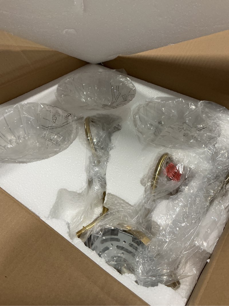 Condition photo showing Good Condition for vintage bathroom light fixtures over mirror, 3-light brass wall sconce lighting with flower glass shade, farmhouse vanity lights for bedroom kitchen living room hallway light