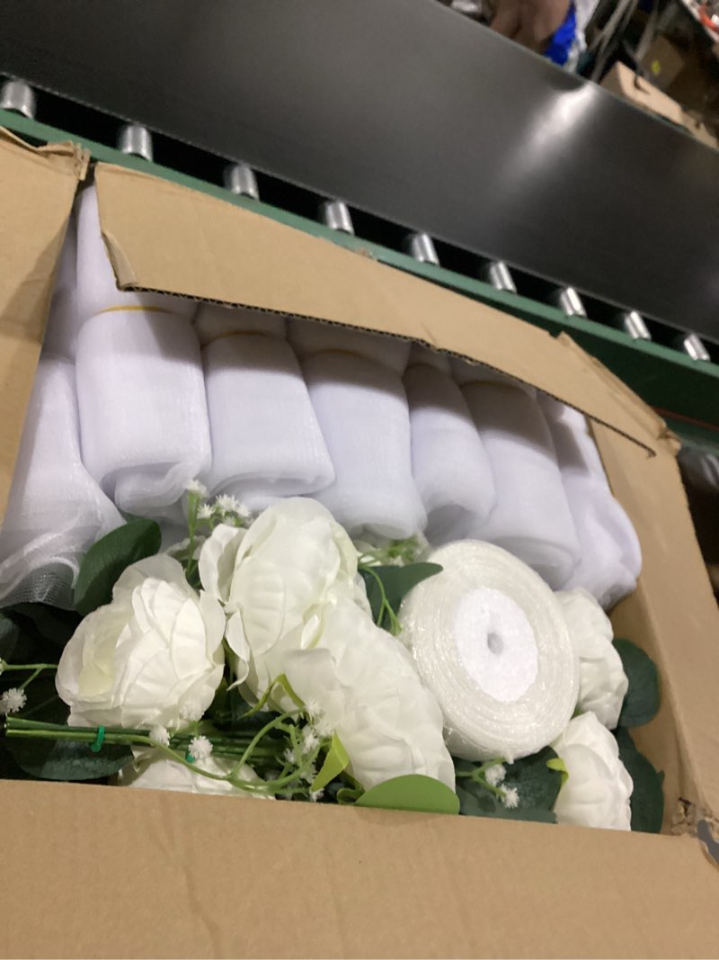 Condition photo showing Good Condition for 20 sets wedding aisle decorations, 39.4 inches artificial silk rose flowers with long tulle tails for church pew chair bench, ceremony reception party bridal shower arrangements - white