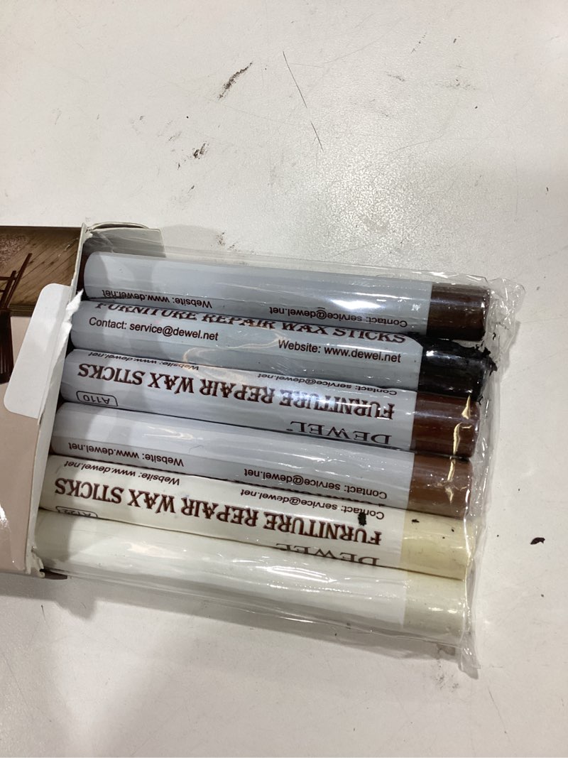 Condition photo showing New/Like New for dewel wood filler sticks, 6 colors wood crayons for scratches, wood floor repair wax filler sticks, furniture scratch repair crayons kit for wood holes, scratches, table