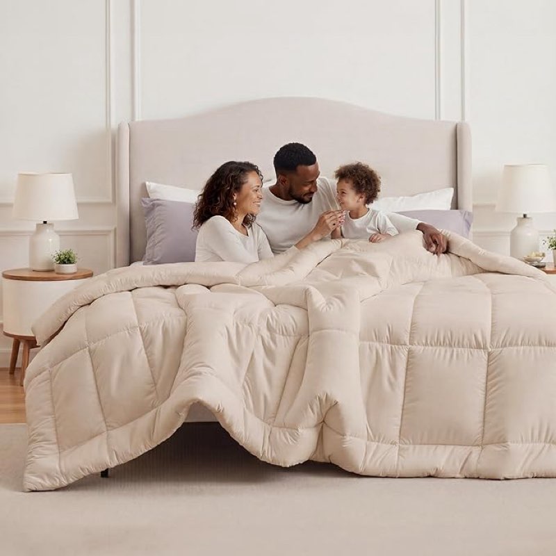 Visita la tienda de Bedsure Bedsure Relleno de edredón - Edredones acolchados tamaño Queen, edredón para todas las estaciones, suave manta de ropa de cama alternativa de plumón suave, con 8 pestañas, regalos para mujeres/hombres, beige, Queen de 88 x 88 pulgadas #1 más vendido en Edredones