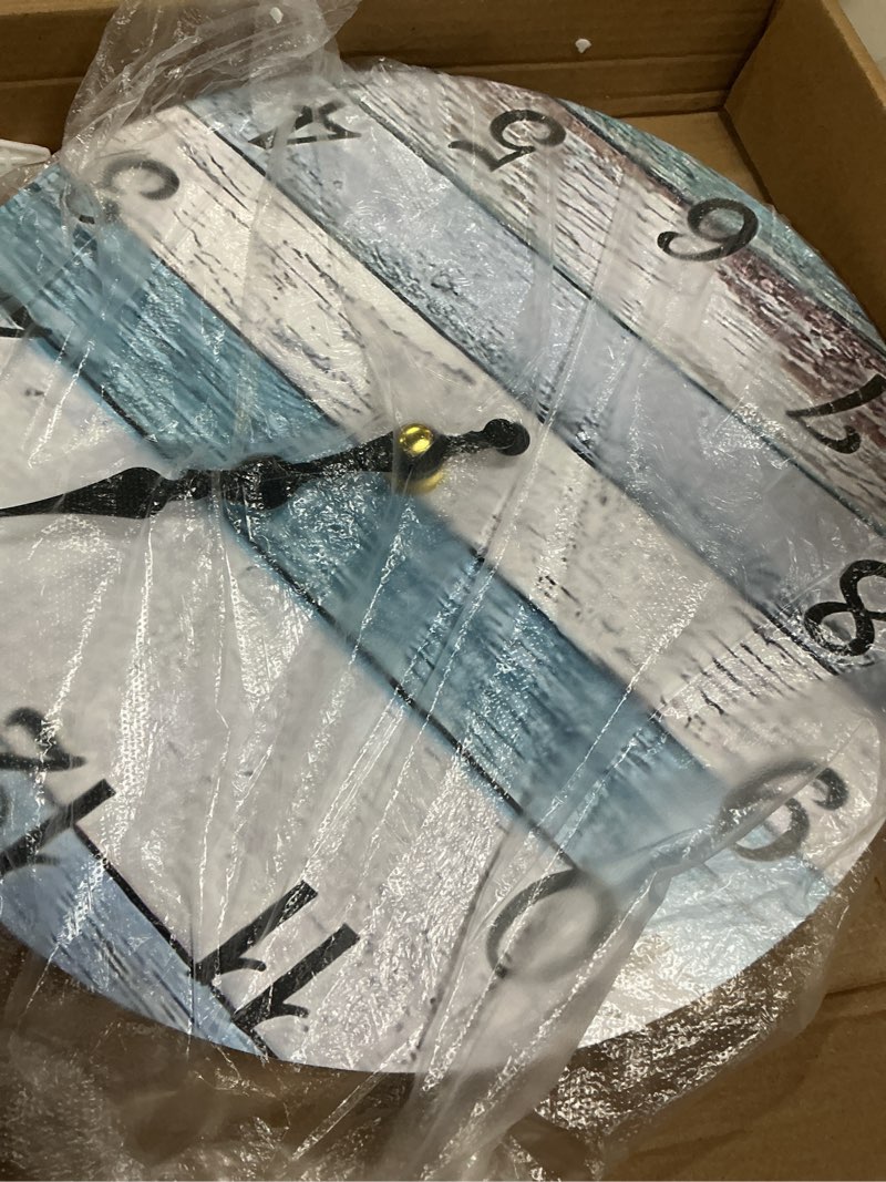 Condition photo showing Good Condition for homotte wall clock, 10 inch battery operated clocks living room decor, silent non-ticking bathroom wall clock, round country retro rustic style wall clock for home bedroom office