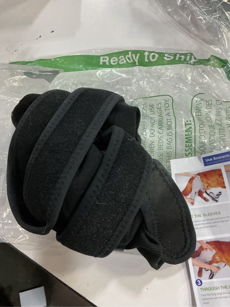 Condition photo showing As Is for Dog Sleeve for Rear Legs to Stop Licking, Upgraded Surgical Recovery Sleeve for Hind Back Leg Wound,TPLO, ACL Surgery, Light Comfortable Cone Alternative (S-Left,Glossy Black) Glossy Black S-Left