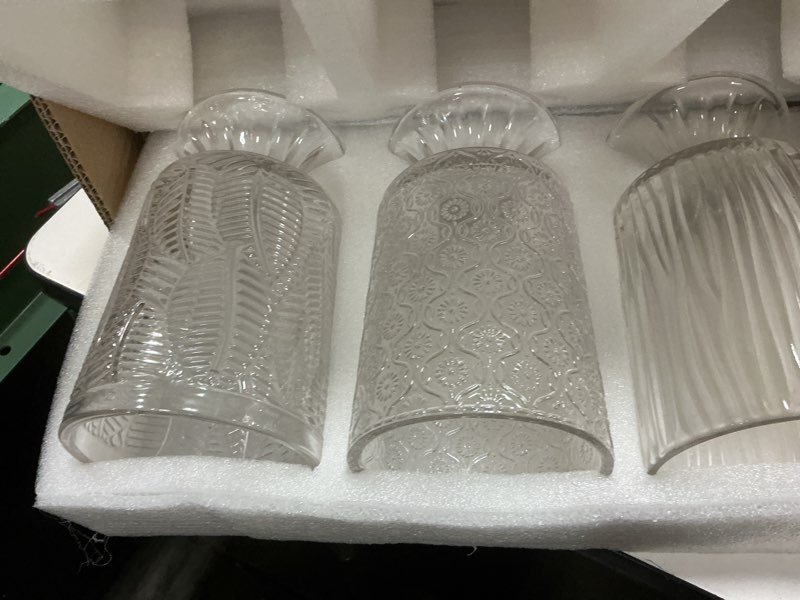 Condition photo showing Good Condition for pumtus 3 pack flower vases for centerpieces, vintage glass pedestal vase set, decorative embossed big base vase, clear hurricane candle holder, medium cylinder vase for wedding, home, party, office
