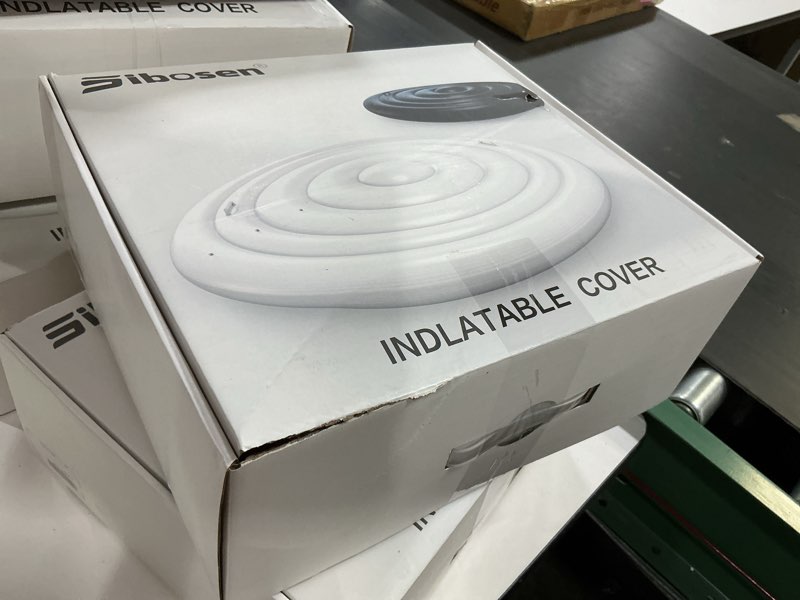 Condition photo showing New/Like New for inflatable hot tub cover with handle, one size fits all portable hot tub cover upgrade insulated thermal energy saving hot tub lid protector outdoor windproof rain-proof snow-proof (white)