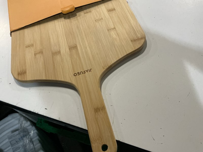 Condition photo showing Good Condition for pizza peel 14 inch, large bamboo pizza paddle spatula - wooden serving board, oven accessory for baking homemade, wood cutting board for cheese bread fruit vegetables 23"l x 14"w x 0.47"th