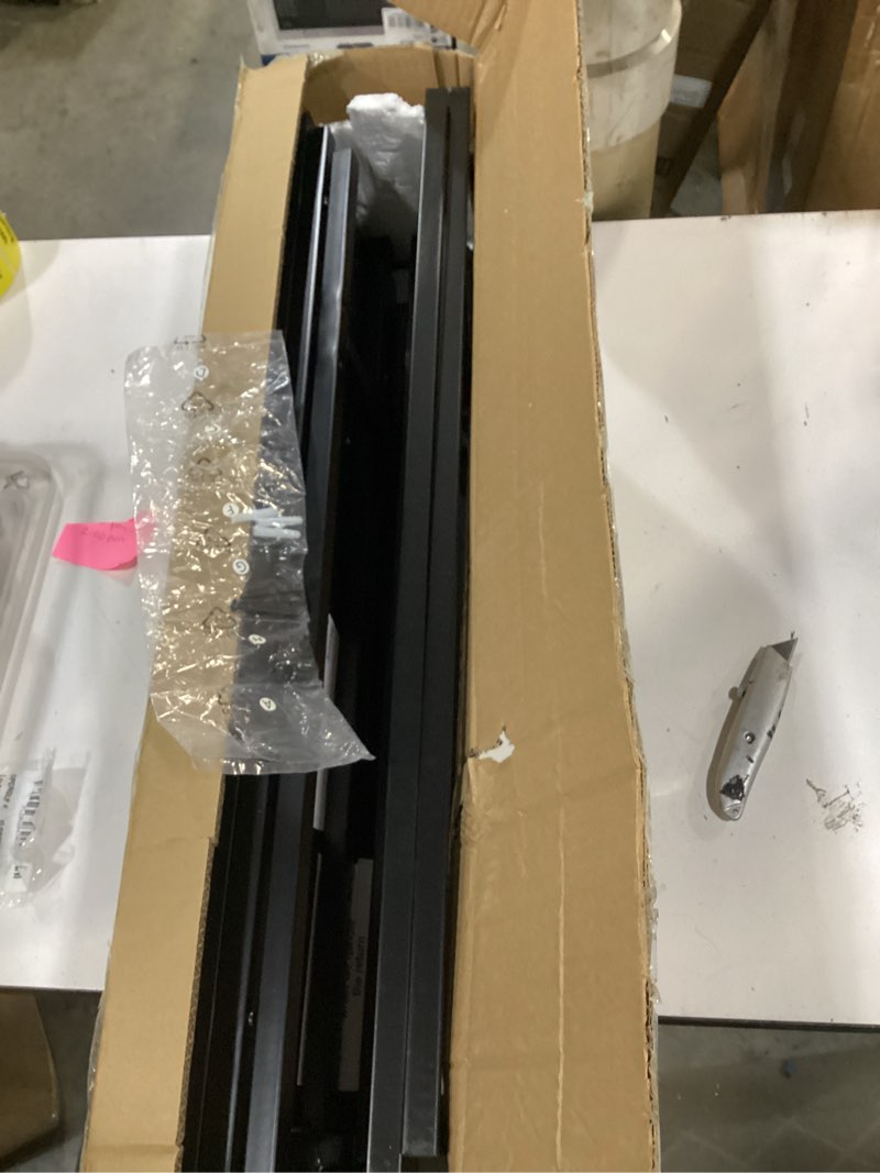 Condition photo showing As Is for 63" console table,modern narrow long sofa table behind couch,skinny entry table with black metal frame for living room, hallway,classic black 63"l x 7.9"w x 31.7"h black