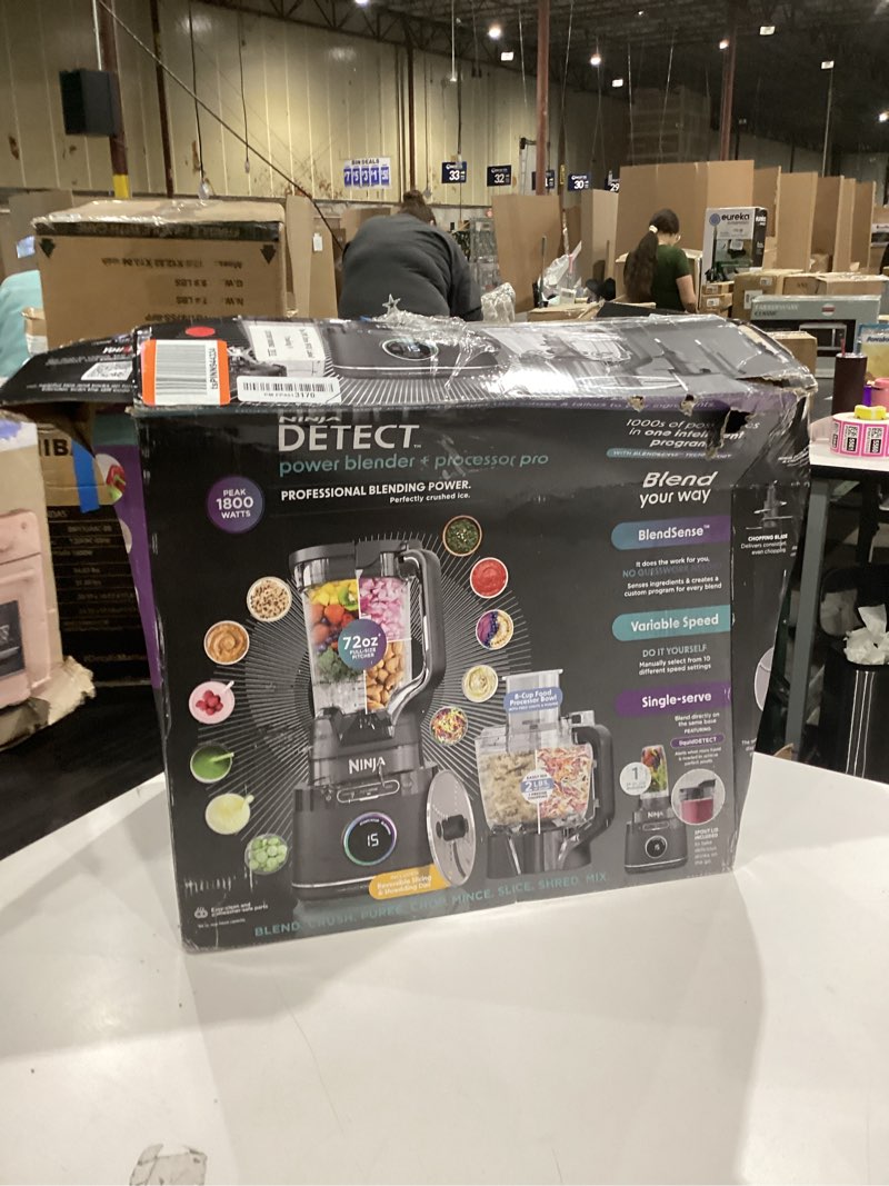 Condition photo showing As Is for ninja kitchen system | all-in-one food processor & blender | with 8-cup bowl & (1) 24 oz. to-go cup | for smoothies, cookie dough, salsas, cole slaw & more | 1800 watt | black | tb401 blender + bowl + (1) 24-oz. cup
