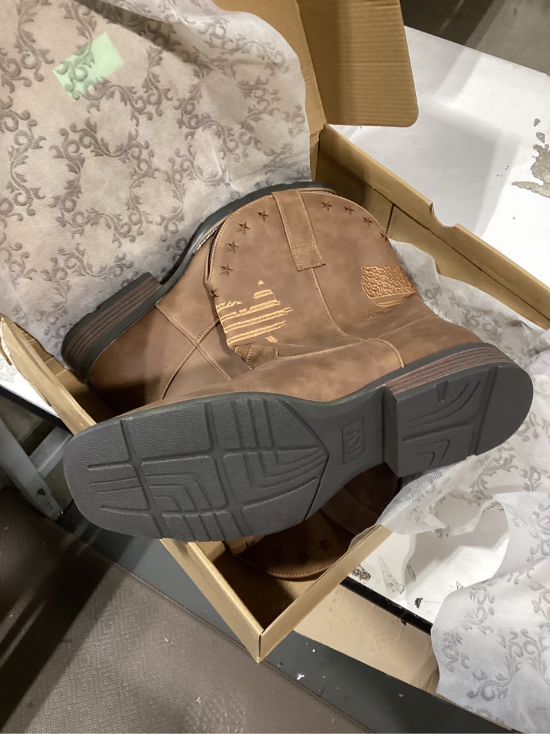 Condition photo showing Good Condition for iuv cowboy boots for men wide western boot traditional american flag retro square toe country work boots 11.5 light brown