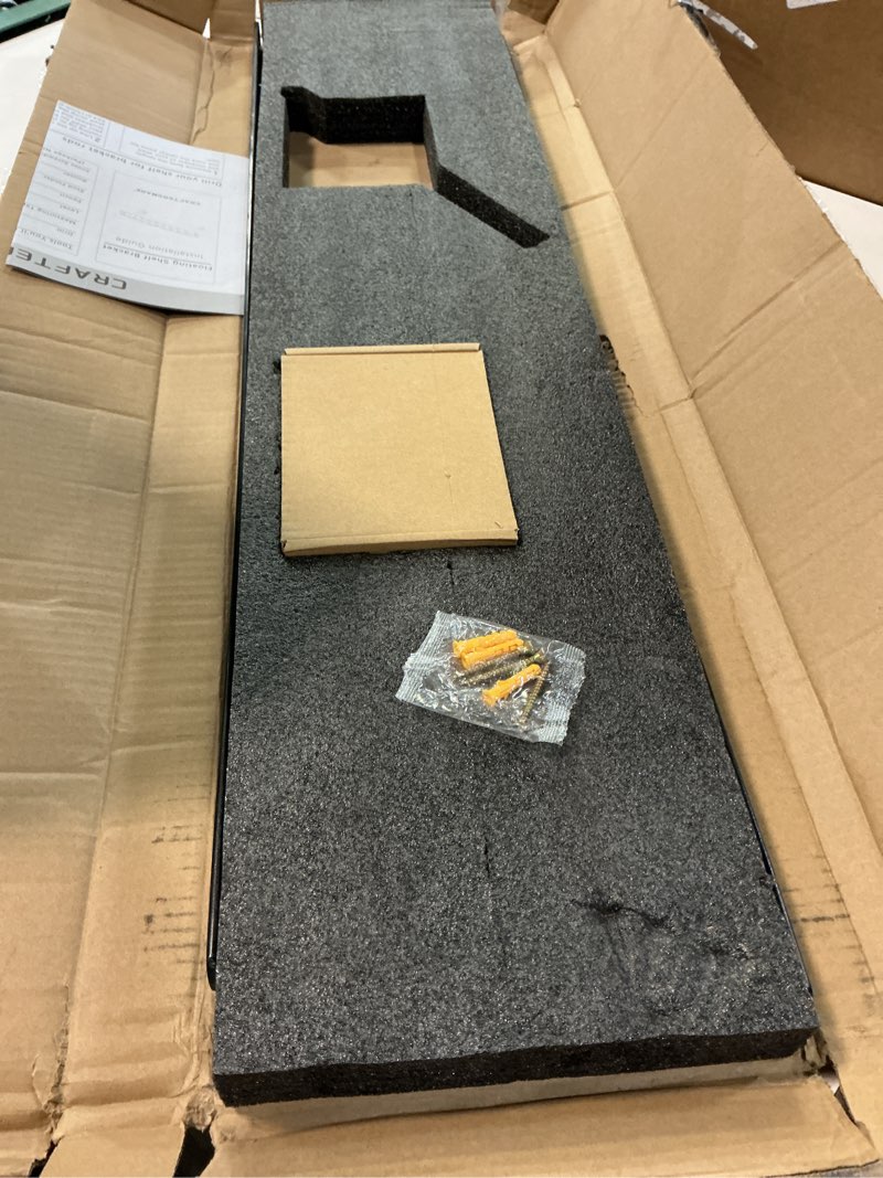 Condition photo showing New/Like New for 2pcs Floating Shelf Bracket Heavy Duty,Decorative Floating Shelf Hardware Hidden Black Metal Fireplace Mantel Brackets Without Jig (34"X8"X1.0" Without Tools)