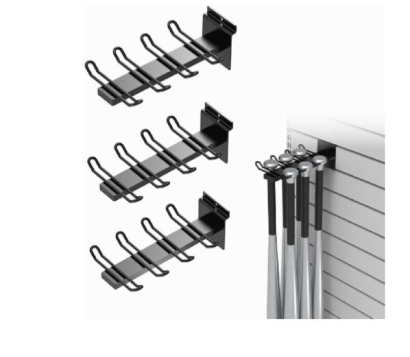 Swift Courser Baseball Bat Holder to Hold 6, 8, 12 Bats, Sports Softball Bat Slatwall Storage Vertical Display Rack, Slatwall Accessories (12 Bats Holder - 2 Pack, Black)