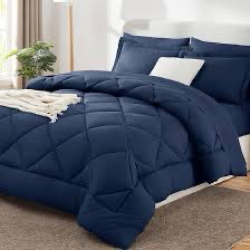 cozylux oversized king comforter sets navy blue, 7 pieces bed in a bag, ultra-soft all season beddin