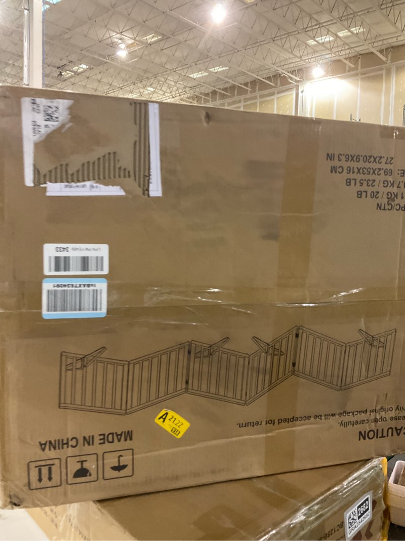 Condition photo showing New/Like New for Dog Gate for Stairs,Foldable Dog Gate for Indoor Doorways House,Freestanding Pet Gates for Dogs,Doogie Puppy Fence Gate Black Walnut 6 Panel - 110 inches Wide